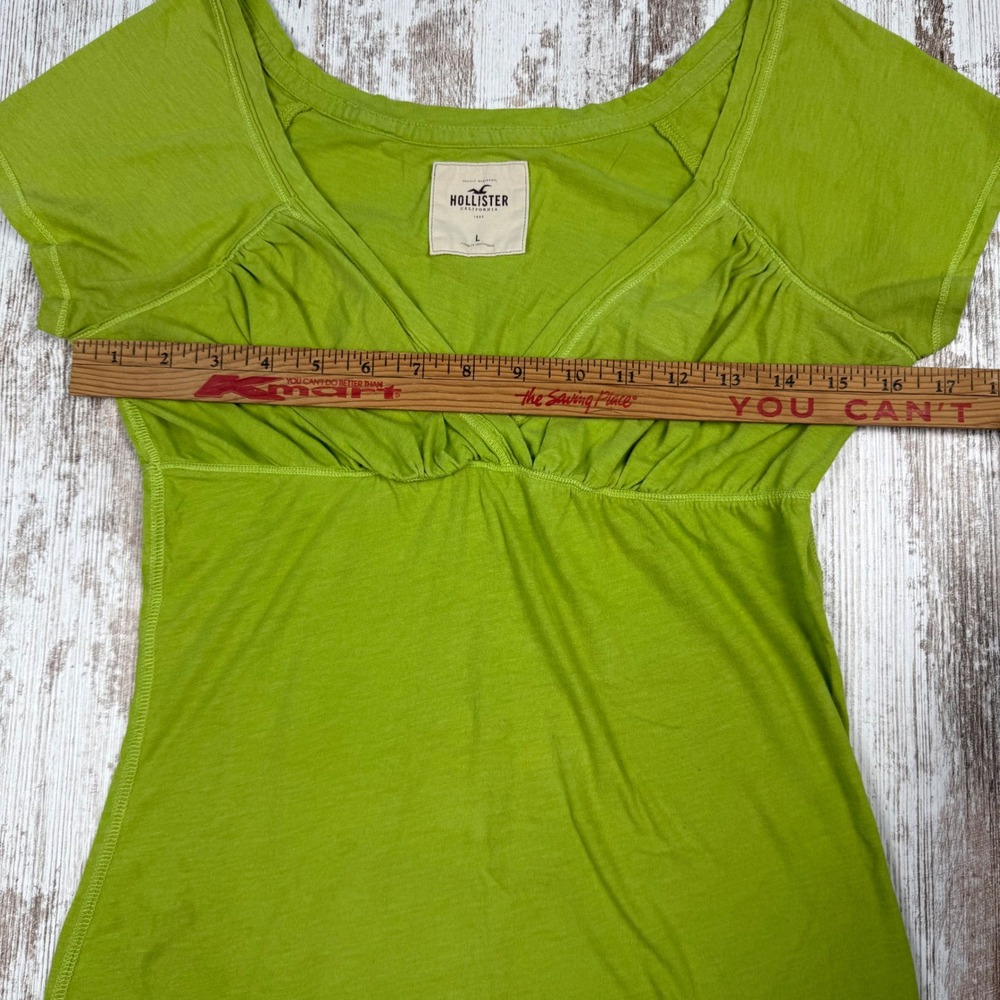 TRUE VTG Y2K Hollister Green Babydoll Top Sz L Cap Sleeve Empire Waist Bell Swan - Picture 11 of 11